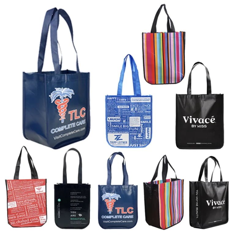 PP Non Woven Letter Pattern Recycled Laminated Tote Bag with Zipper Closure and Shoulder Strap