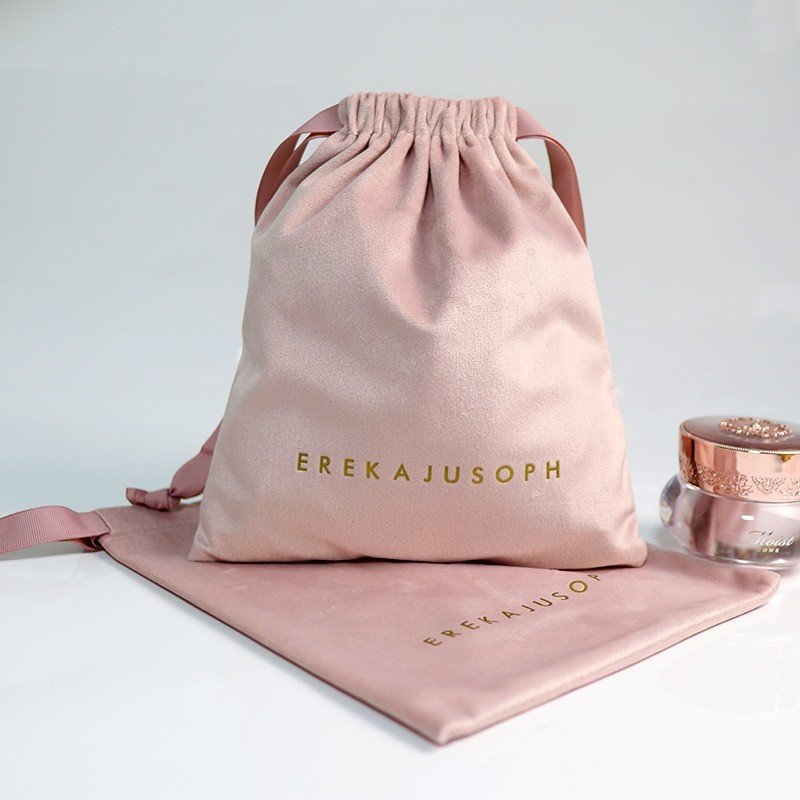 Luxury Soft Pink Velvet Pouch for Jewelry Customized Drawstring Velvet Bags Dust Gift Cosmetic Packaging Bag