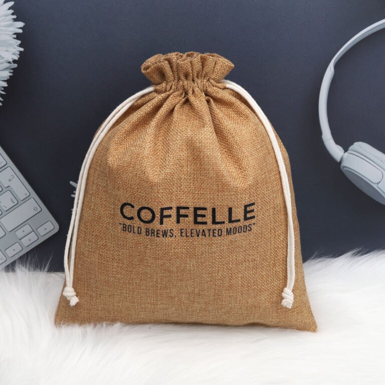 New Design Promotion Custom Logo Printing Jute Drawstring Hessian Bag Dust for Cloth Shopping Burlap Linen Special Pouch