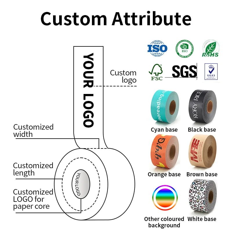 Custom Logo Printed Biodegradable Kraft Paper Tape Waterproof Pressure Sensitive Adhesive Kraft Packing Tape for Carton Sealing