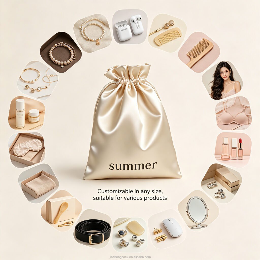 Custom Logo Satin Dustproof Bag, Satin Drawstring Storage Bag, Personalized Dust Pouch for Jewelry Wigs Shoes Cosmetics