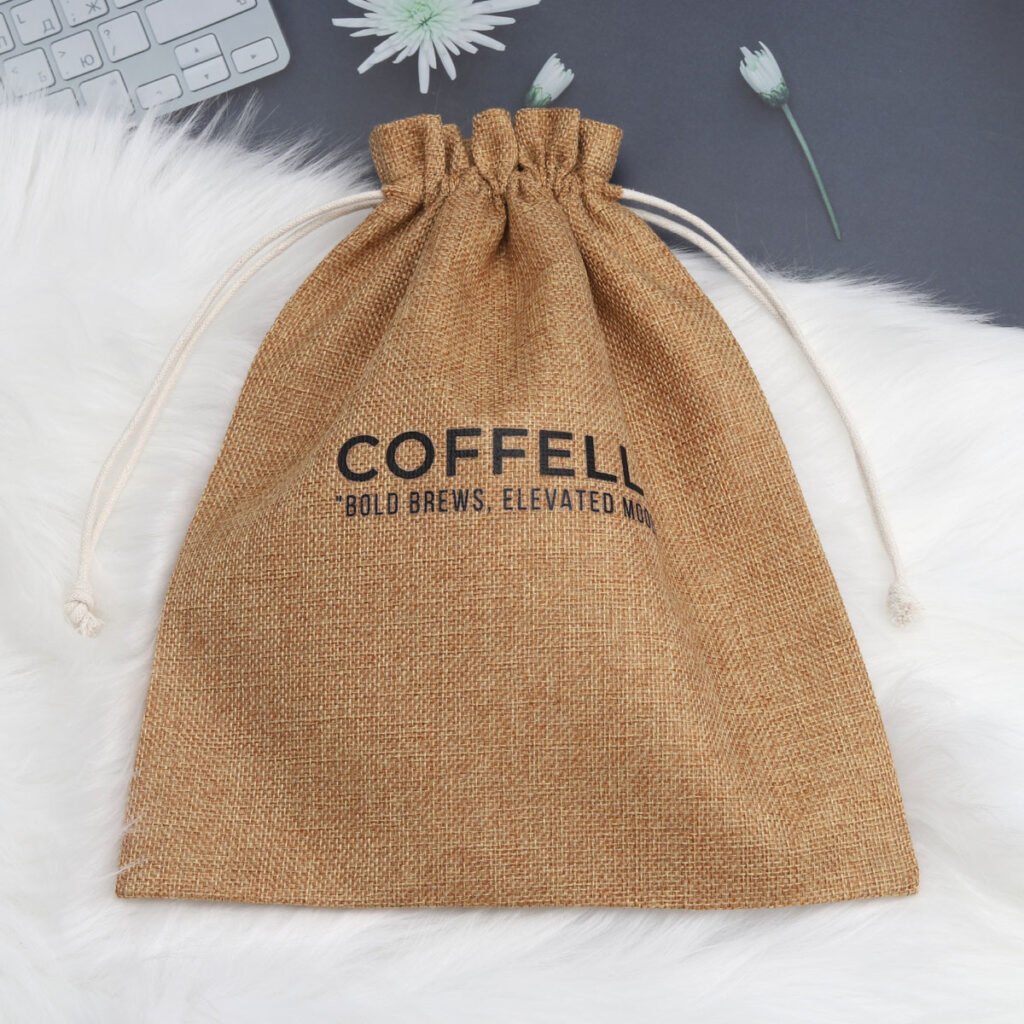 New Design Promotion Custom Logo Printing Jute Drawstring Hessian Bag Dust for Cloth Shopping Burlap Linen Special Pouch