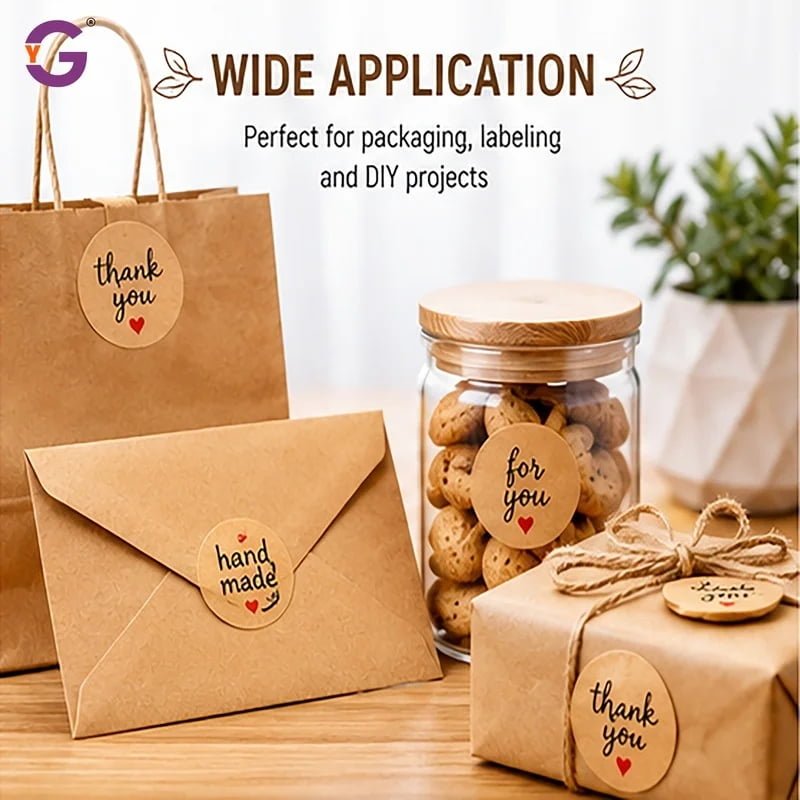 Custom Kraft Paper Stickers Strong Adhesive Brown Paper Roll Gift Packaging Envelope Baking Box Sealing Label Printing Factory