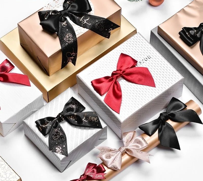 Custom Size Satin Bows Pre Tied Gift Ribbon Bows With Elastic Loop