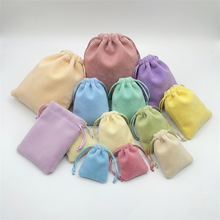 Custom Logo Printed Small Velvet Drawstring Jewelry Pouch Reusable Suede Storage for Necklaces Watches Glasses Packaging