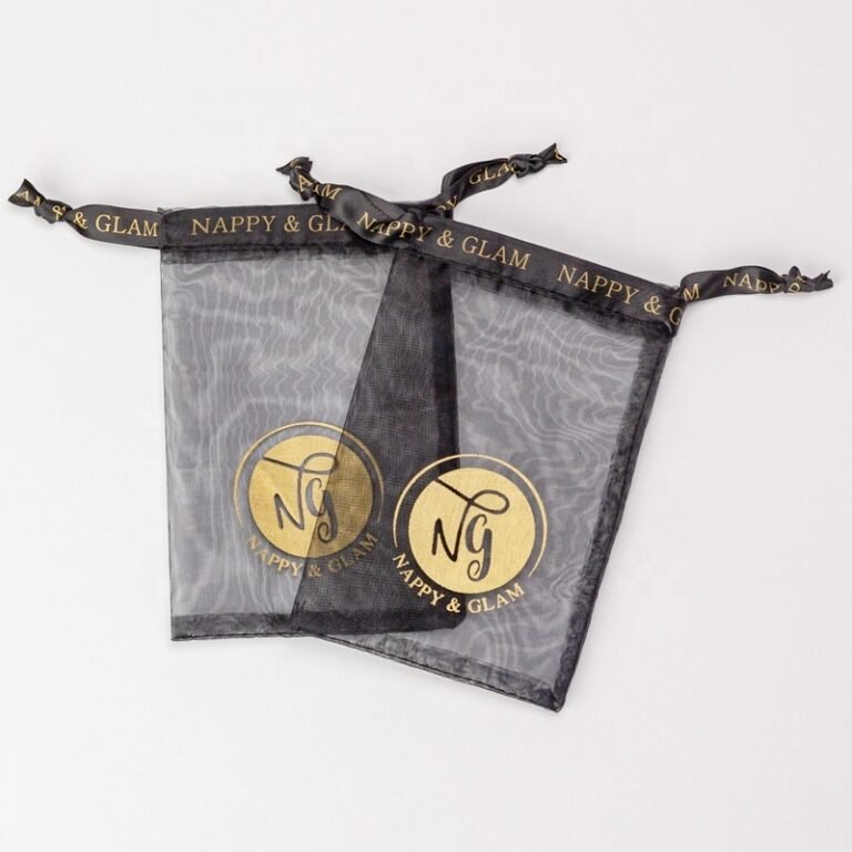 Clear Large Size White Custom Drawstring Organza Bag With Logo Ribbon Stand up Bottom Pouch Bag for Cosmetic Gifts Packaging
