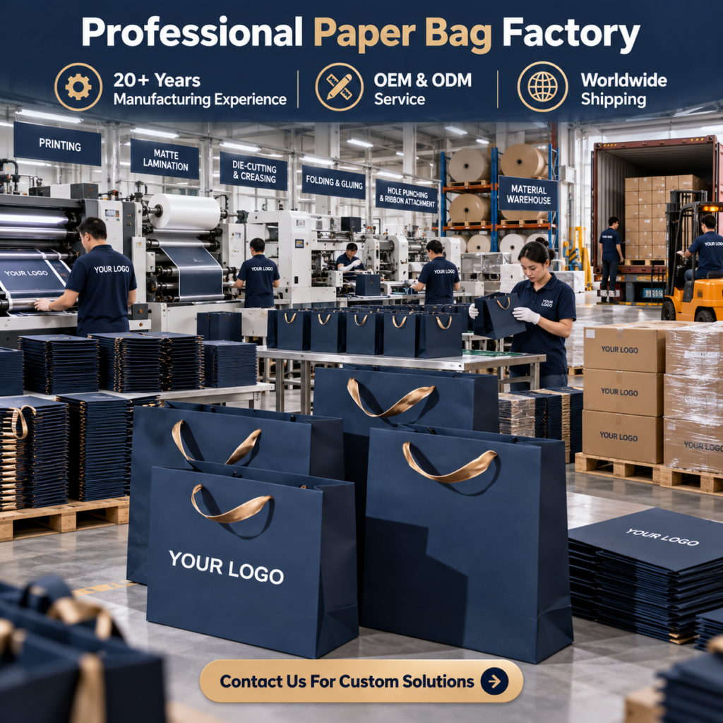 Custom Printed Blue Luxury Shopping Kraft Gift Paper Bag Retail Hard Packaging Wedding Jewelry Clothing Bags with Your Own logo