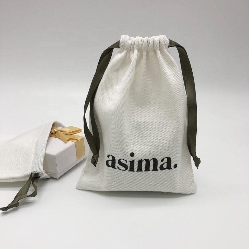 Eco-friendly Twill Cotton Pouch Thread Ribbons String Bag Packaging Drawstring Pouch Jewelry Gift Drawstring Pouch Gift & Craft