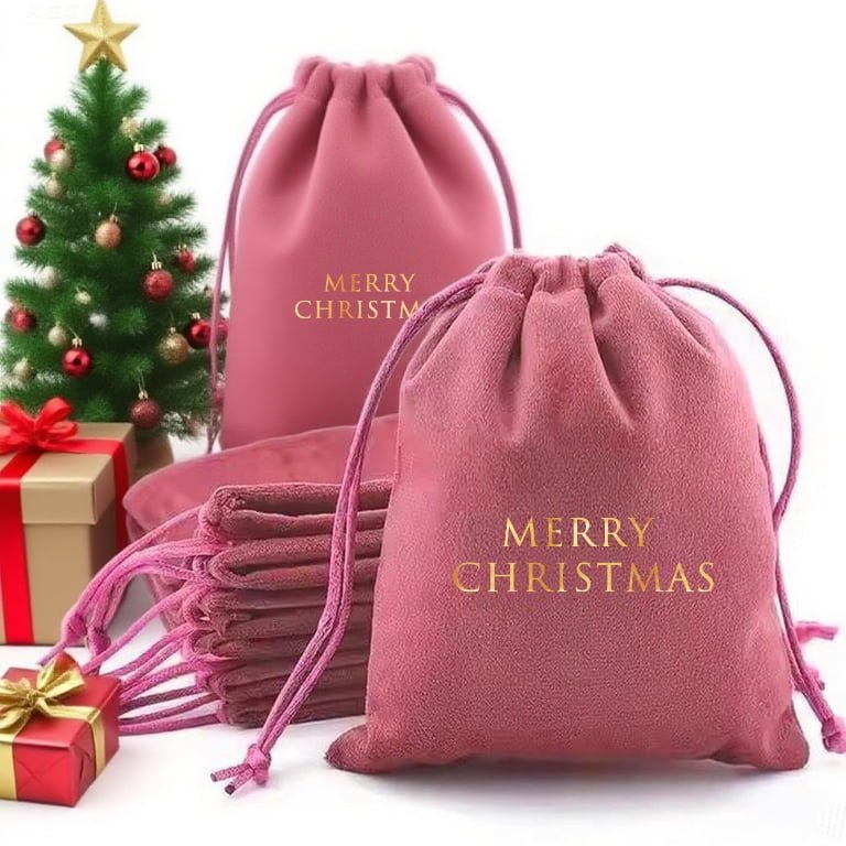 Custom Logo Velvet Jewelry Bag Drawstring Pouch for Christmas Gift Jewelry Packaging Bags
